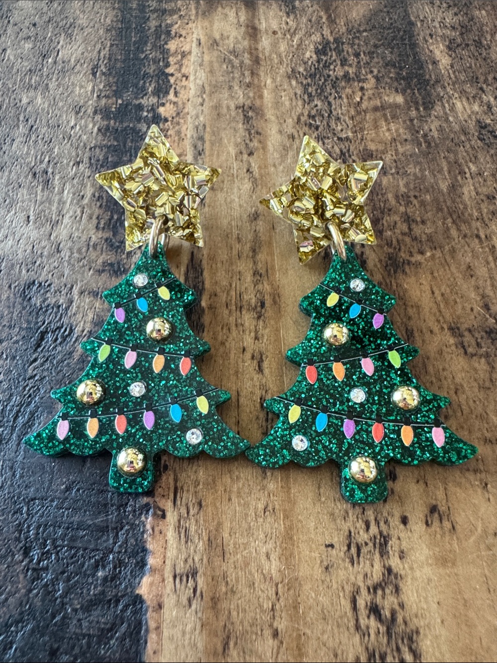 Brianna Cannon Festive Green Glitter Christmas Tree Earrings